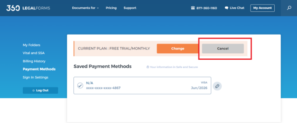 Canceling Your 360 Legal Forms Account 3 | 360 Legal Forms